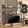 FAHKNS 2-Tier Desktop Bookshelf - Metal Desktop Bookshelf Organizer，Desk Book Organizer with 3 Hooks & DIY Storage Mesh，Suitable for Office/Game Room/Study/Powder Room（Black）