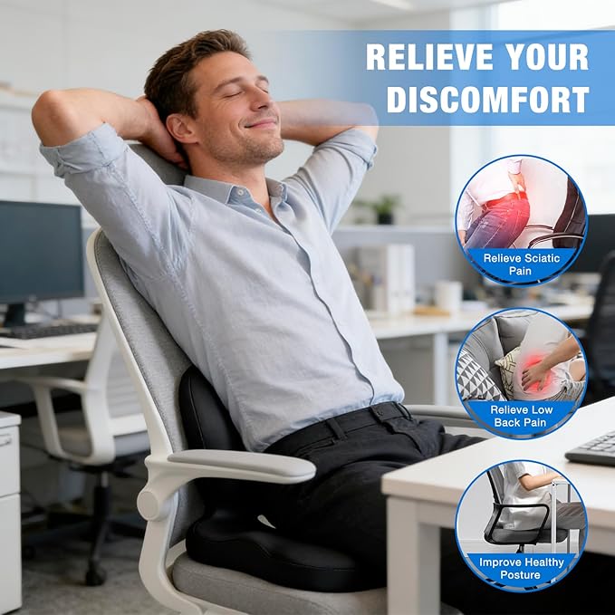 Seat Cushion with Back Support,Lumbar Support Pillow for Office Chair, Cooling Gel & Memory Foam Car Seat Cushion,Ergonomic Sciatica Pain Relief for Long Sitting,Gel Cushion for Car,Desk,Chairs