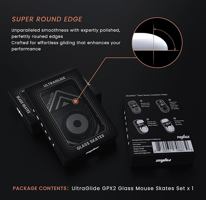 PWNAGE Ultraglide Glass Skates Feet for G Pro X 2 Superlight GPX 2, Ultra-Smooth and Durable, 3M Adhesive, fit for Gaming Mouse Black and White