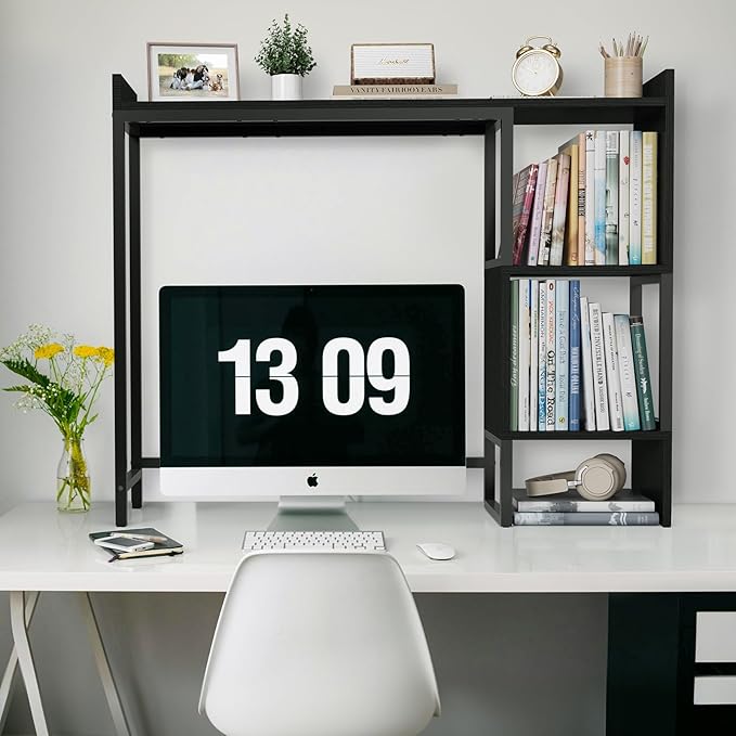 Desk Hutch Top Only Dorm - Desktop Shelf Bookshelf 38.6" Organizer White Shelves for Computer Dorm Office