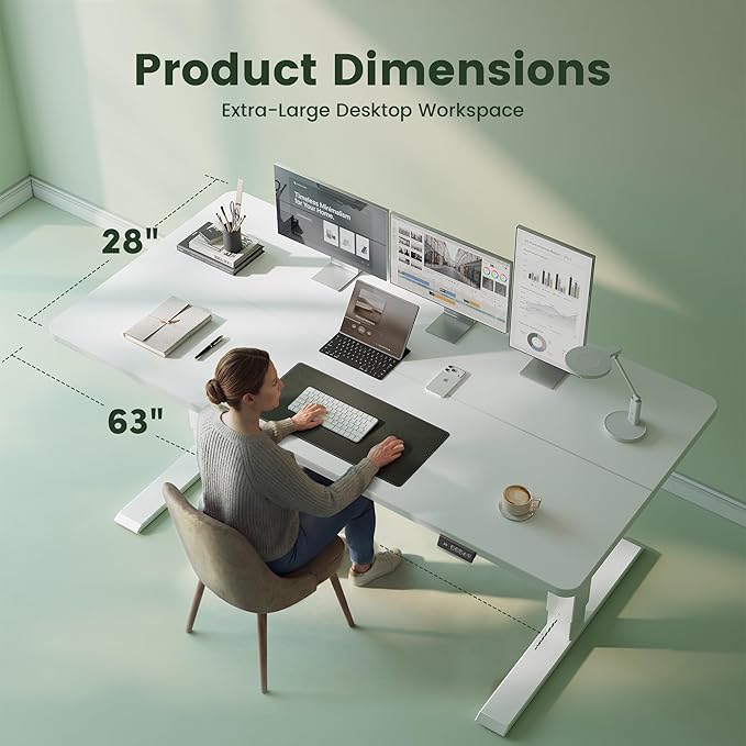 CubiCubi Electric Standing Desk Height Adjustable, 63.0 x 27.6 Inches Home Office Computer Desk, Sit to Stand Up with Memory Presets, White
