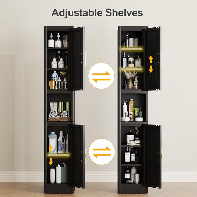 Ckzbx Tall Narrow Storage Cabinet 66.93" H Tall Bathroom Cabinets Metal Pantry Cabinet, 4 Adjustable Shelves for Kitchen, Home Office, Living Room, Dinning Room (12 inches Wide Black)