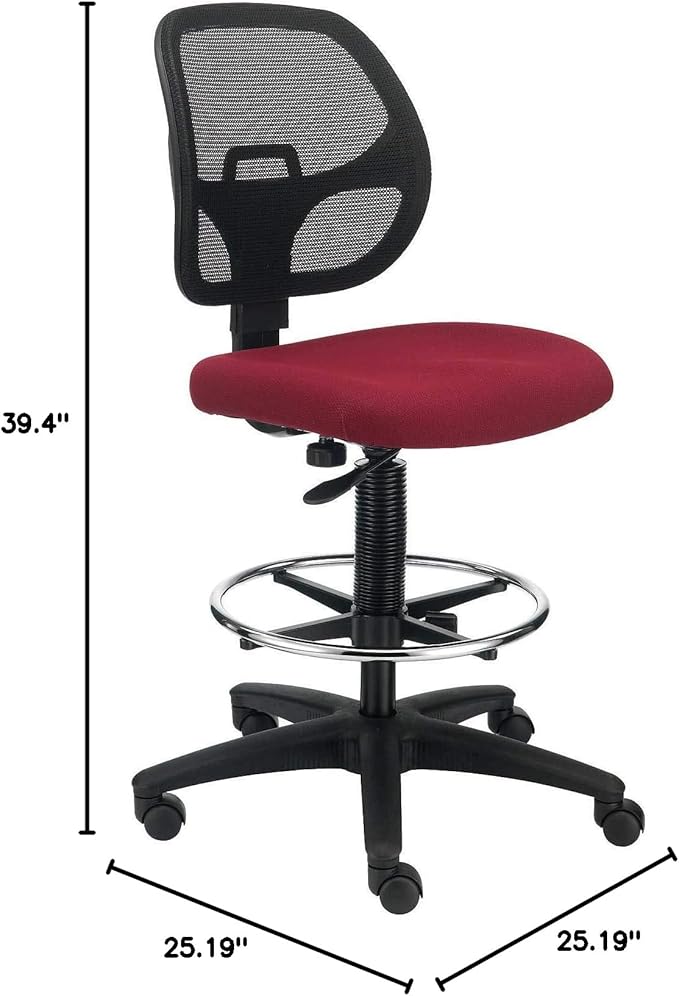 Global Industrial Armless Mesh Drafting Stool, Fabric, Red, Mid Back