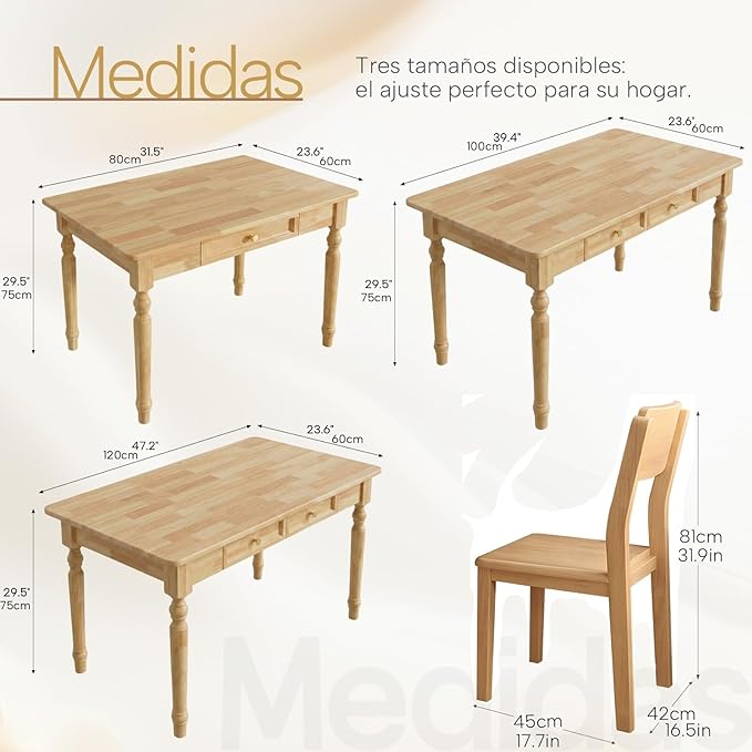 39.4in Country Desk and Chair Set, Home Office Computer Desk with Ergonomic Office Chair, Wooden Writing Desk Study Table, for Bedroom, Office or Student Workstation(Nature,39.4'' x 23.6'' x 29.5'')