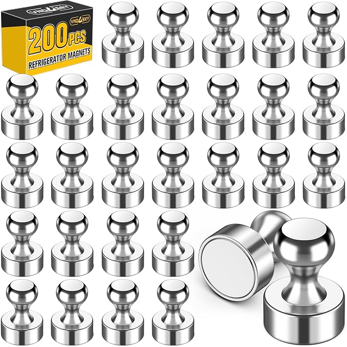 200 Pcs Fridge Magnets, Refrigerator Magnets, Small Strong Magnets, Whiteboard Magnets for Fridge, Magnetic Push Pins for Locker, Kitchen Decor and Accessories, Office, Classroom Organization
