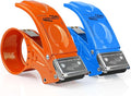 BOMEI PACK Metal Packing Tape Dispenser, 2inch Heavy Duty Handheld Heavy Duty Tape Holder, 2Pcs, Orange + Blue