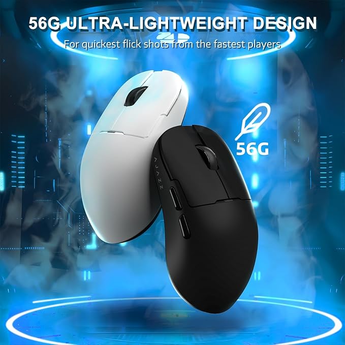 A.JAZZ AJ159APEX 8Khz Wireless Gaming Mouse Ultralight 56g with Magnetic Screen Charging Dock 42000DPI PAW3950 Sensor Tri Mode BT/2.4Ghz/Type-c Wired Programmable for Esport FPS PC Mac Gamer(Black)