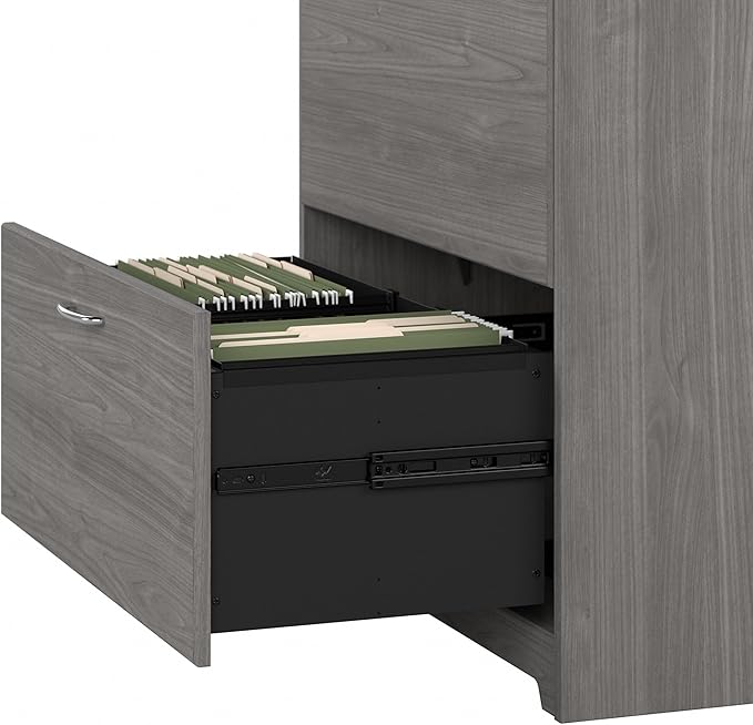Bush Furniture Cabot 60W L Shaped Computer Desk with Hutch and Lateral File Cabinet in Modern Gray
