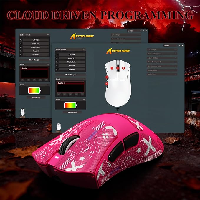 MAMBASNAKE Attack Shark V3 PRO 62g Superlight Wireless Gaming Mouse,RGB Charging Dock,BK52820 Tri-Mode BT/2.4G Wireless/Wired Mouse with Grip Tape,25000DPI,5 Programmable Buttons for Pc/Mac,Red PRO