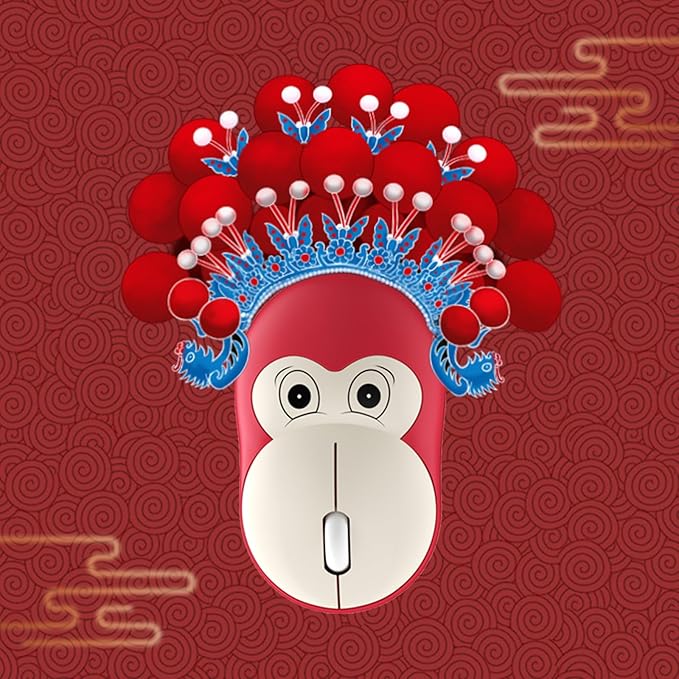Lomiluskr Cute Monkey Wireless Mouse, Silent Mice, 2.4G Wireless Mice, Candy Colors, Kawaii Mouse for Girls and Kids (Red Monkey)