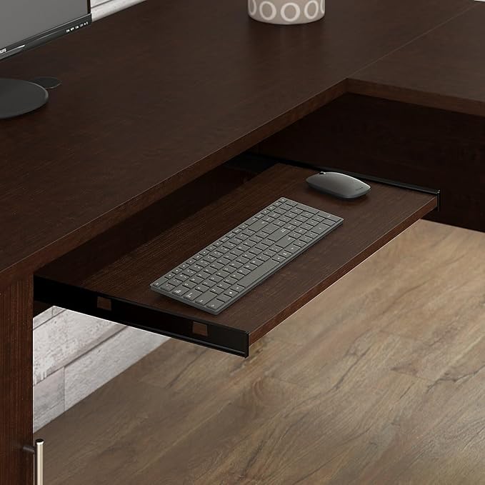 Bush Furniture Somerset 60W L Shaped Desk with Hutch and 5 Shelf Bookcase