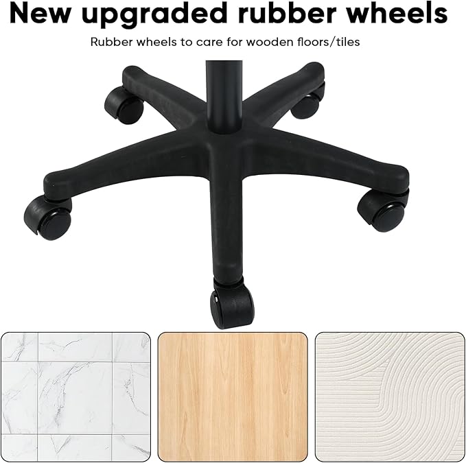 Height Adjustable Foot Stool,Large Seat Under Desk Footrest,Swivel Rolling Chair W Sturdy Wheels,Ottoman Stool Simple Meeting Chair for Home Office,Black