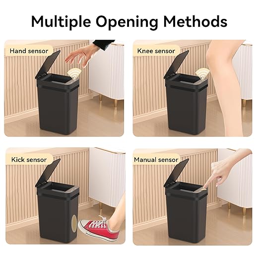 FRESHLIX 3 Pack Bathroom Trash Can 2.6 Gallon Small Touchless Automatic Motion Sensor Trash Cans Slim Waterproof Garbage Bin with Lid for Kitchen, Office, Bedroom Black