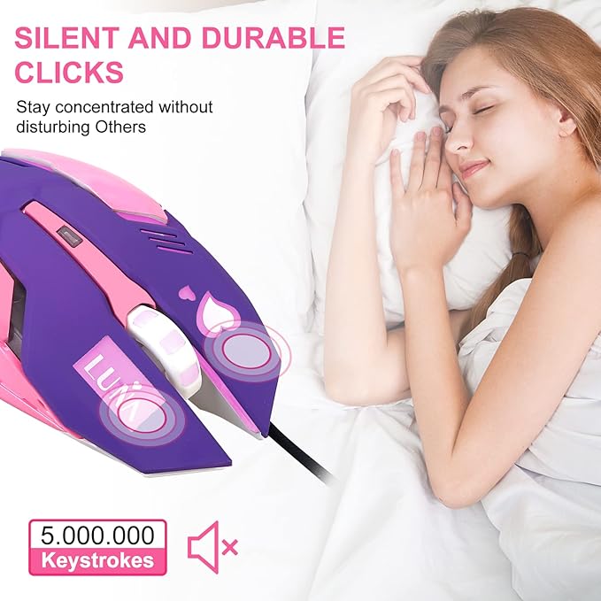 HXMJ Purple Wired USB Computer Mouse,7 Colors Backlit,Silent Buttons for MacBook,Computer PC,Laptop