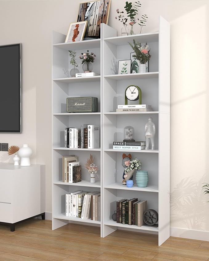 Hzuaneri 6-Tier Bookshelf, 66.9 Inches Floor Standing Bookcase, Display Storage Shelf, Corner Shelf, Home Decor Furniture for Home Office, Living Room, Bedroom, White 01103XBC