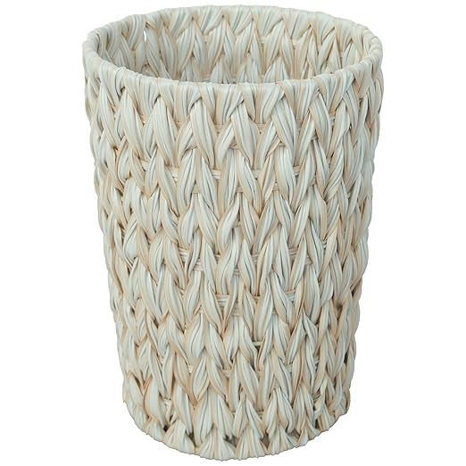 Coeusy Wicker Trash Can,Bathroom Trash Can,Wicker Waste Basket for Bathroom,Decorative Boho Small Waste Basket for Bedroom,Office,Cream White 2 Gallon