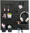 Black Pegboard Organizer Set with Hooks & Storage Boxes, Desk or Wall Peg Board Panels for Tools, Crafts, and Office Supplies – 4 Boards (30×30 cm Each)