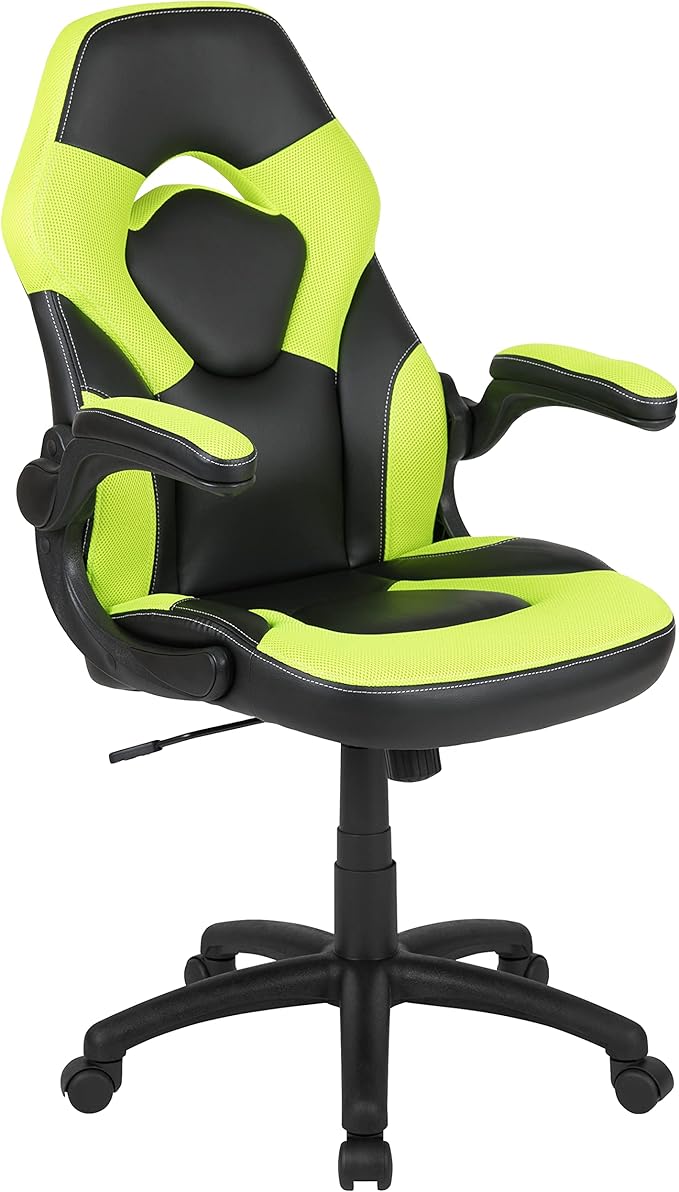 Flash Furniture Optis Black Gaming Desk and Green/Black Racing Chair Set with Cup Holder, Headphone Hook & 2 Wire Management Holes