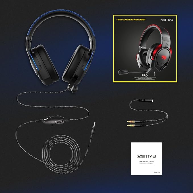 IMYB A88 Gaming Headset with Microphone, Stereo Wired Noise Cancelling Over-Ear Headphones with Mic for Pc, Ps5, Xbox One Series X/s, Ps4, Computer, Laptop, Mac, Nintendo, Gamer (Blue)