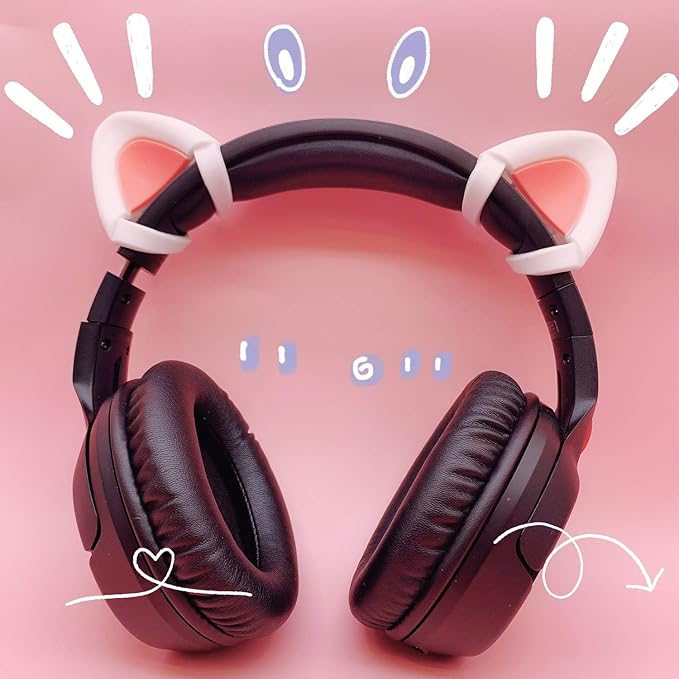 REEYEAR Cute Pink Cat Ears Fits for HypreX Cloud/Cloud Stinger/Cloud Flight Headsets, Universal Fit Lovely Kitty Adjustable Attachment Straps for Video Live Gaming Headphone,White & Pink