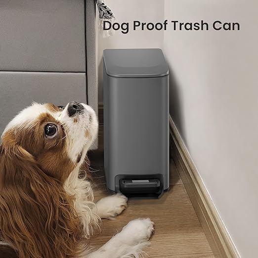 Cesun Slim Step-On Stainless Steel Desk Wastebasket – Gray (1.6 Gal)