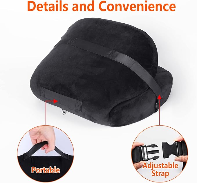 CHIYI Orthopedic 2-in-1 Seat Cushion One-Piece with Lumbar Support 100% Memory Foam - Lower Back, Coccyx, Sciatica Pain Relief - for Bleacher, Wheel/Camping/Office/Gaming Chair, Car Seat （Black）