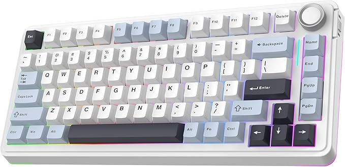 EPOMAKER EA75 75% RGB Gaming Mechanical Keyboard, 2.4GHz/Type-C/BT Creamy Wireless Keyboard with Knob, Shine Through PBT Keycaps, Hot Swappable for Gamers (Light Blue, Reaper Switch)