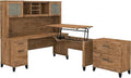 Bush Home Somerset 72W 3 Position Sit to Stand L Shaped Desk with Hutch and File Cabinet in Fresh Walnut