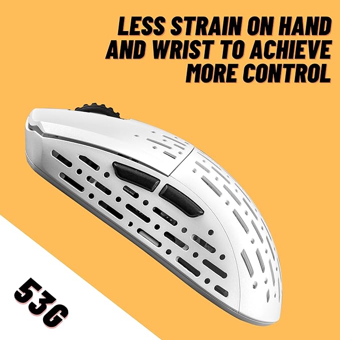 Sleeper, Wireless Gaming Mouse,19000 DPI, 53g Lightweight, 6 Programmable Buttons, Long Battery Life, PAW3370 Sensor, for Esports/FPS Gaming/Laptop/PC/Mac/Windows, White