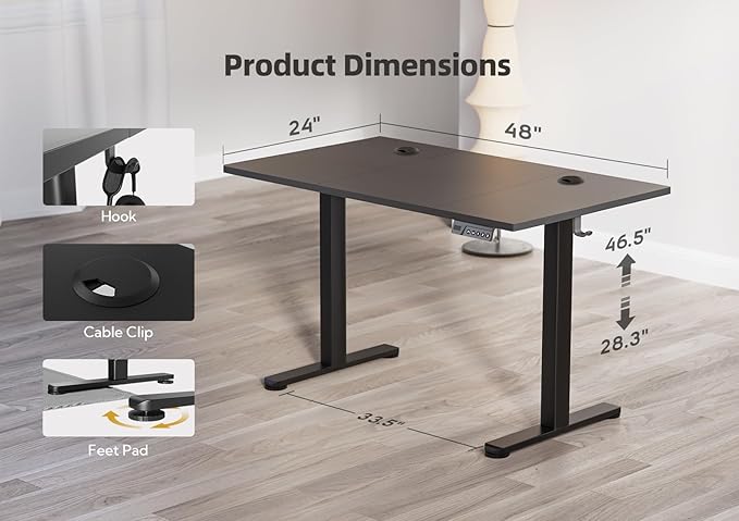 YDN Electric Standing Desk with Cable Management – Black (48")