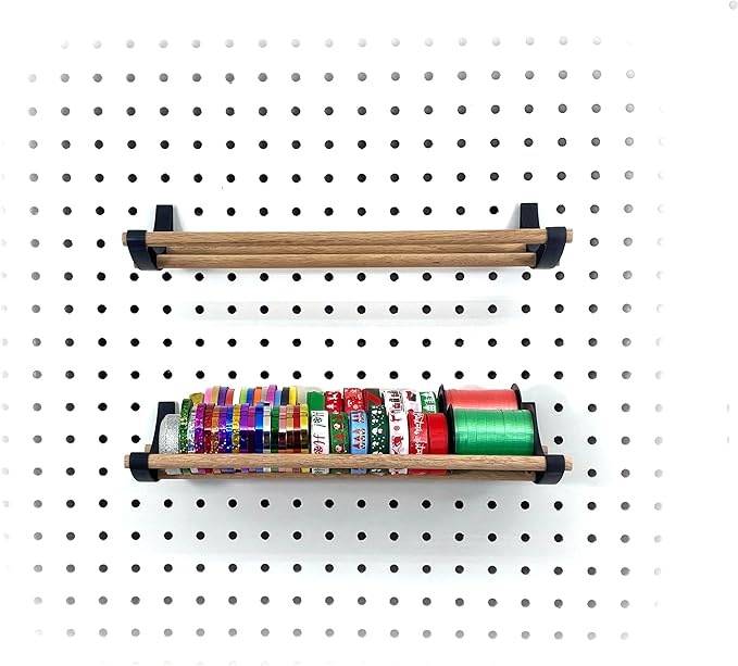 PEGGY Pegboard Accessory Hook and Dowel Organizer Storage for Tape, Steel Wire Spools, Ribbon, Crafts, Hobby, 12” kit (1PK Black)