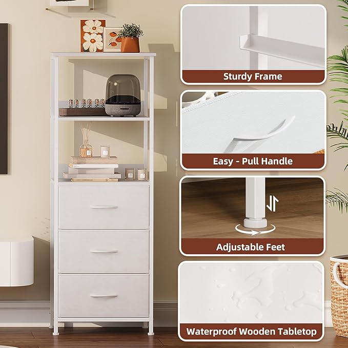 Somdot 5 Tier Bookshelf with Drawer, Tall Bookcase with Shelves, Bookshelf Desktop Organizer, Display Standing Shelf Units for Living Room, Bedroom, Study Room,White Leather
