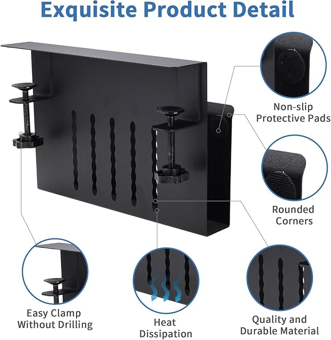 Desk Side Storage, Desk Laptop Holder with Magnetic Pen Holder, No Drill Desk Side Organizer for Office and Home Fits Flat Edge 0.3" to 2.3"