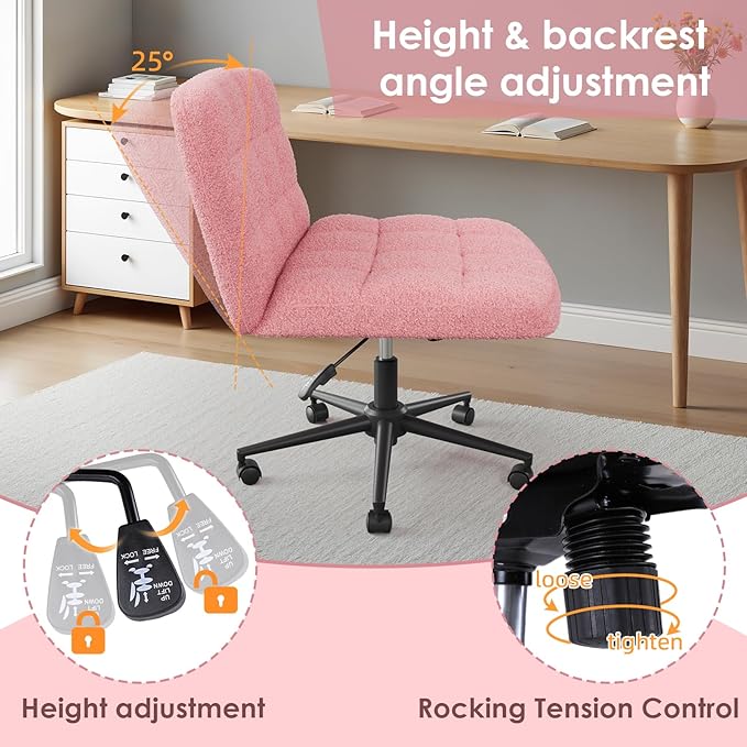 TLSUNNY Wide Sherpa Criss Cross Desk Chair – Pink