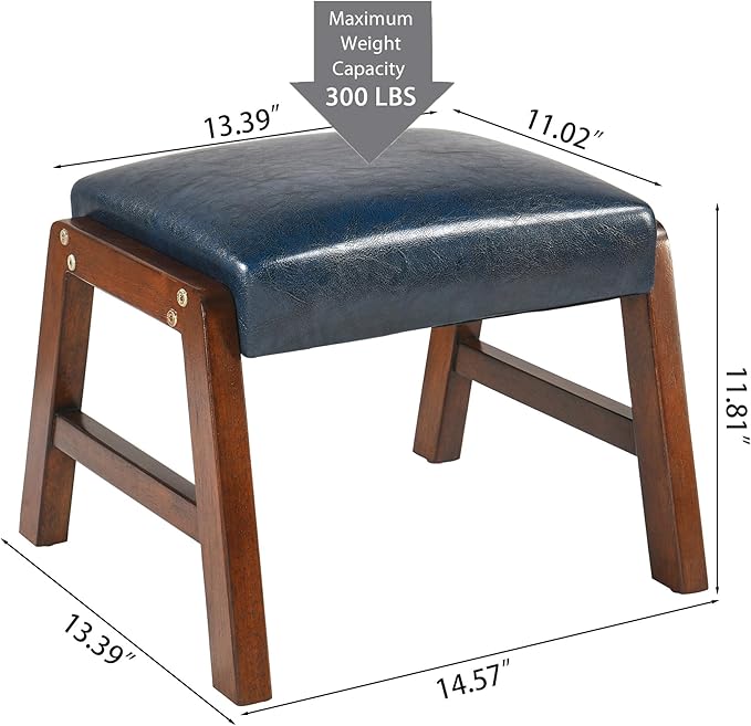 Small Foot Rest Ottoman, 11.8" H PU Leather Rectangle Foot Stool with Non-Skid Wood Legs, Small Foot Step Footstool Sofa Footrest for Couch, Desk, Office, Purplish Blue
