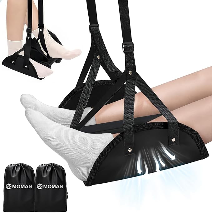Moman Foot Hammock for AirplaneTravel Footrest with Upgraded Cotton Pad for Long Flights Office Car Under Desk Portable Leg Rest Swing for Adults 2 Pack