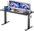 WALKINGDESK 55x24 Inches Height Adjustable Electric Standing Desk with 2 Hooks for Home Office, Ergonomic Sit Stand up Desk with Splice Board, Black