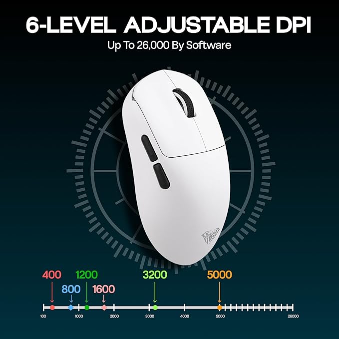 MechLands AULA SC800 Gaming Mouse with Adjustable 26,000 DPI, PAW3395 Sensor, 8000 Polling Rate, Dual-Mode Wireless Lightweight Mouse, Ultra-Precise & Durable for Gaming & Esports & Office Use (White)