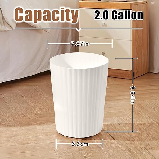 Small Platic 2 Gallon Trash Can - Compact Wastebin for Bathroom, Kitchen, Office, Home Use - Beige