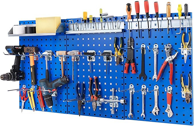Goplus Garage Pegboard, Metal Pegboard Tool Organizer Kit with 3 Pegboards & 28 PCs Hanging Accessories, Heavy Duty Wall Organizer Peg Board for Workshop, Tool Storage