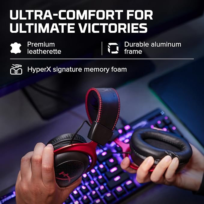 HyperX Cloud II Gaming Headset - 7.1 Surround Sound - Memory Foam Ear Pads - Durable Aluminum Frame - Multi Platform Headset - Works with PC, PS4, PS4 PRO, Xbox One, Xbox One S - Red (KHX-HSCP-RD)