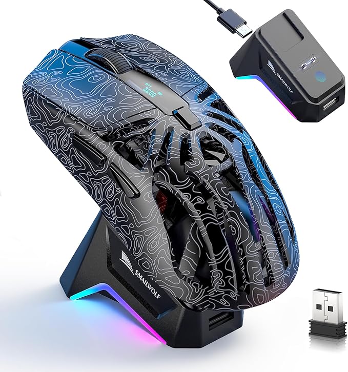 RGB Magnetic Charging Dock Gaming Mouse, 12K DPI, PAW3311 Sensor, Tri-Mode Wireless, 6 Programmable Buttons, Ultra-Light 72g for PC/Mac (Black)