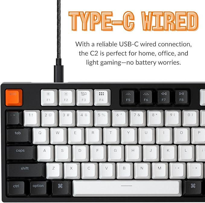 Keychron C2 Full Size 104 Keys USB Type-C Wired Mechanical Gaming Keyboard for Mac Layout, Gateron G Pro Brown Switch/RGB Backlight/Double-Shot ABS keycaps Computer Keyboard for Windows Laptop PC