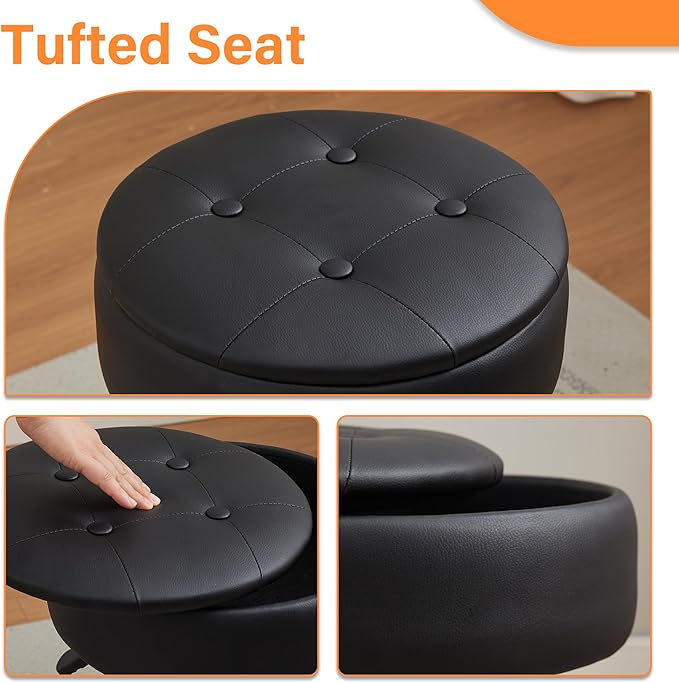 Gitrah Vanity Chair with Wheels Adjustable Vanity Stool with Storage Swivel Vanity Stool for Vanity Rolling Makeup Chair Black