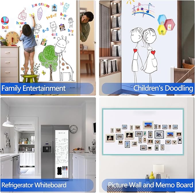 Self-Adhesive Dry Erase Whiteboard Sticker, 31.50" x 15.75" Magnetic Receptive White Board Wall Film, No Ghosting, Easy Write & Clean | Peel & Stick for Office, Home & Classroom,Incl. Accessories