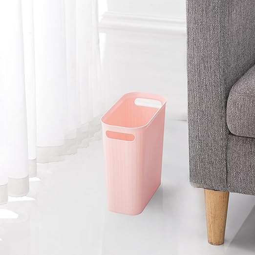 rejomiik Small Trash Can, 3.5 Gallon Garbage Can Slim Waste Basket Plastic Trash Bin Container with Handles for Bathroom, Bedroom, Office, Home, Dorm Room, Kitchen, Rectangular, Rosette Pink