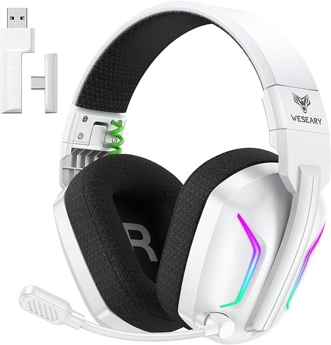 WESEARY Wireless Gaming Headset for PS5, PS4, PC, Laptop, Mac & Switch, Dual Low-Latency 2.4GHz USB/Type-C, Bluetooth Gaming Headphones with ENC Mic for Gamecube Accessories,3D Stereo,Colorful Light