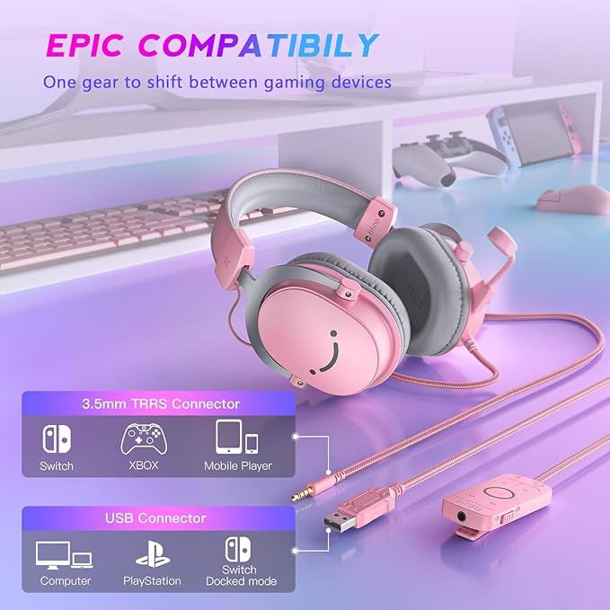 FIFINE Gaming USB Microphone Kit and PC Over-Ear Wired Headset,Streaming Recording Computer RGB Mic Set for Podcasting,YouTube,7.1 Surround Sound Headset,Control Box,for PS4/PS5/Xbox/Switch(A6TP+H9P)