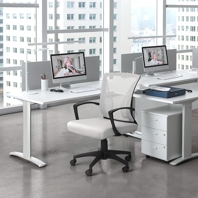 Furmax Office Chair Ergonomic Computer Desk Mesh Chair Mid Back Swivel Lumbar Support with Armrest (1, White)