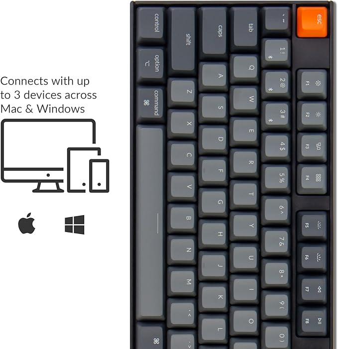 Keychron K10 Full Size Layout Bluetooth Wireless/USB Wired Mechanical Gaming Keyboard for Mac with Keychron Super Brown Switch/Multitasking/RGB Backlight 104 Keys Computer Keyboard for Windows Laptop